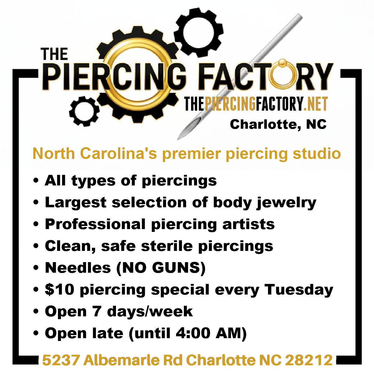 Body piercings in Charlotte NC - The Piercing Factory