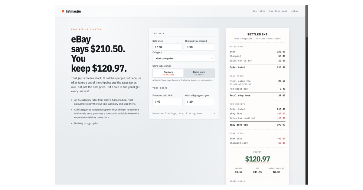 Listmargin — Know what an eBay sale actually leaves you